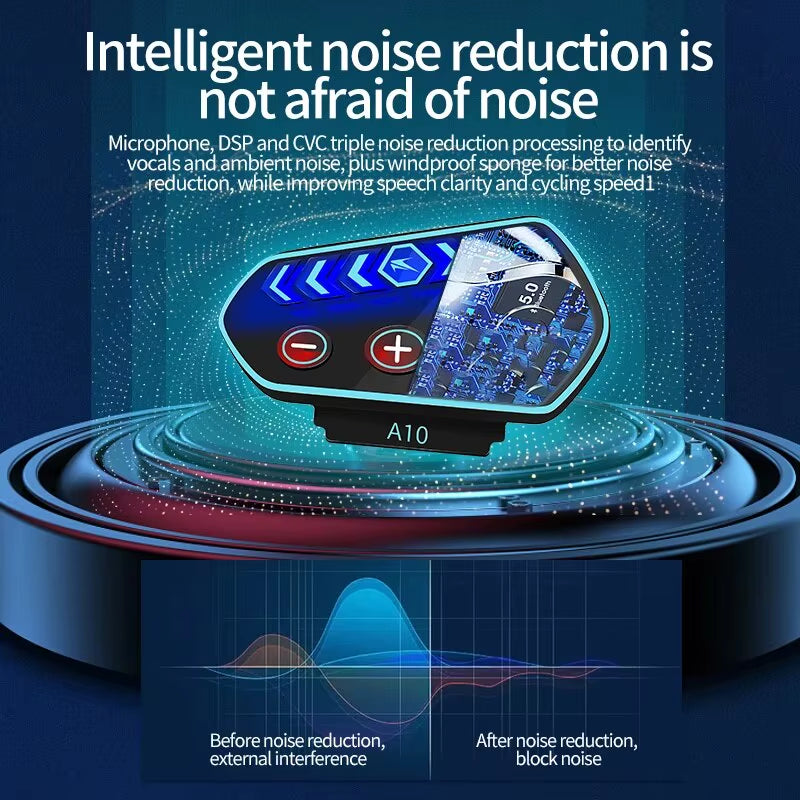 A10 Motorcycle Helmet Bluetooth Headset Wireless V5.0 Waterproof Handsfree Call Music Earphone 1000Mah Riders Moto GPS Headphone