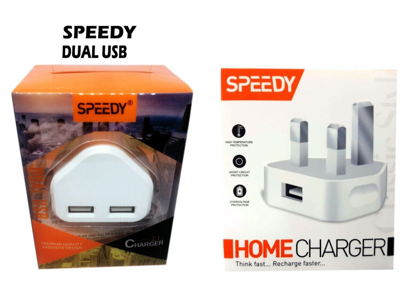 Fast Dual 2 Port USB Charger 1 Port USB 3 Pin UK Mains Wall Plug Adapter 2.1A