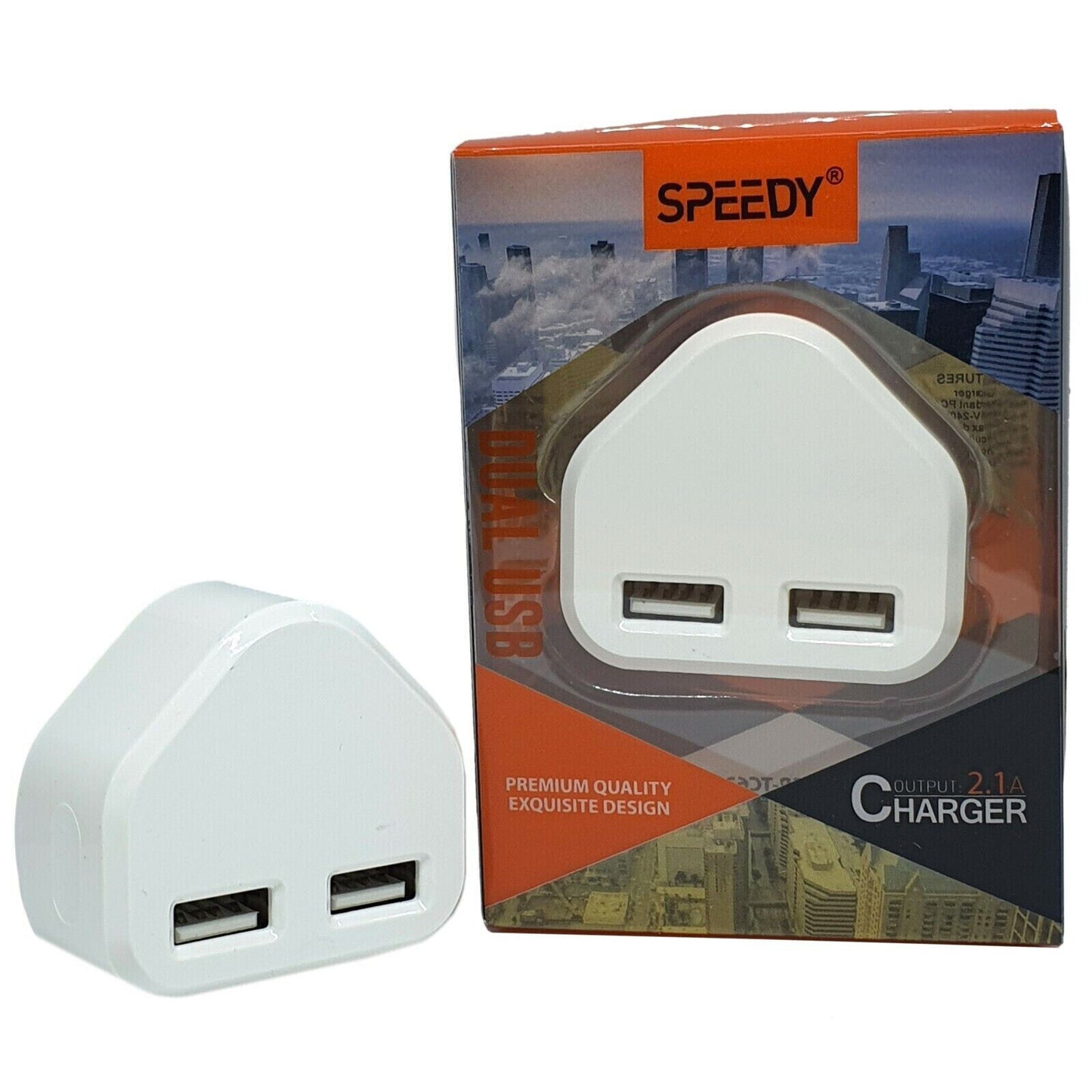 Fast Dual 2 Port USB Charger 1 Port USB 3 Pin UK Mains Wall Plug Adapter 2.1A