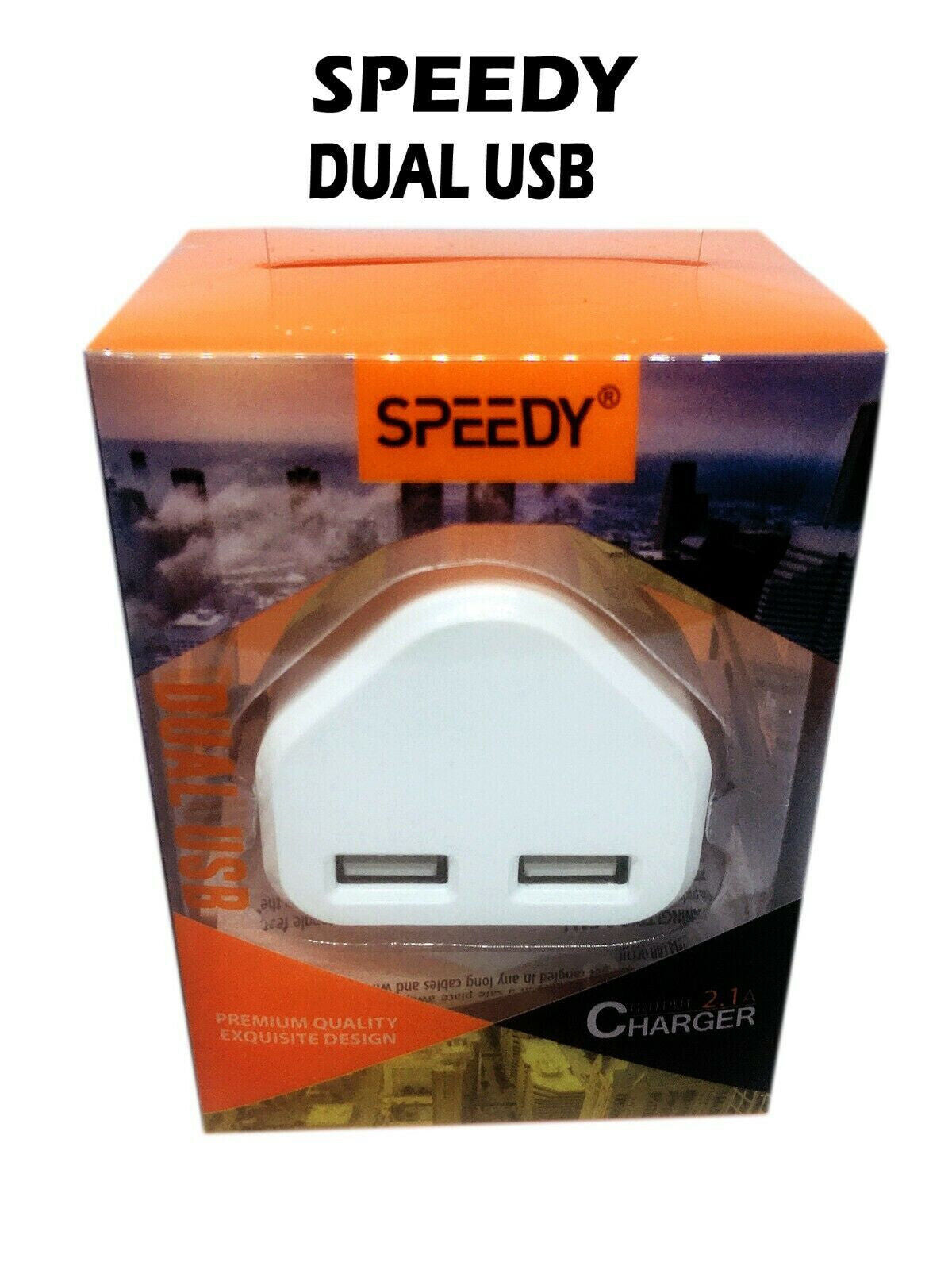Fast Dual 2 Port USB Charger 1 Port USB 3 Pin UK Mains Wall Plug Adapter 2.1A