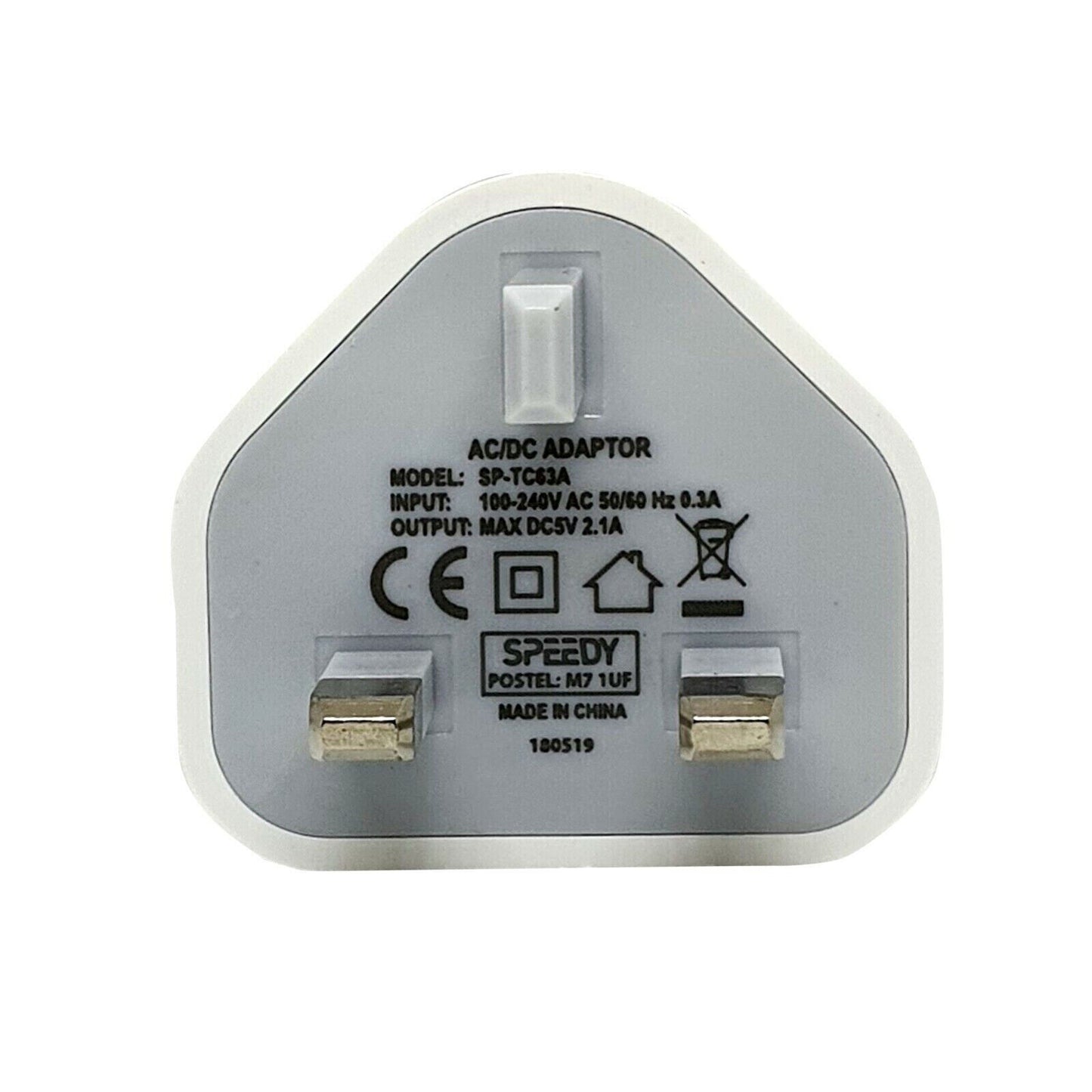 Fast Dual 2 Port USB Charger 1 Port USB 3 Pin UK Mains Wall Plug Adapter 2.1A