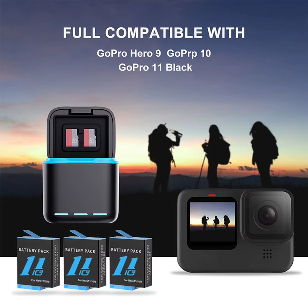 3 Channel Battery Charger Fast Charger with Type C Cable Battery Charger Station for Go Pro Hero 12/11/10/9 Camera Accessories