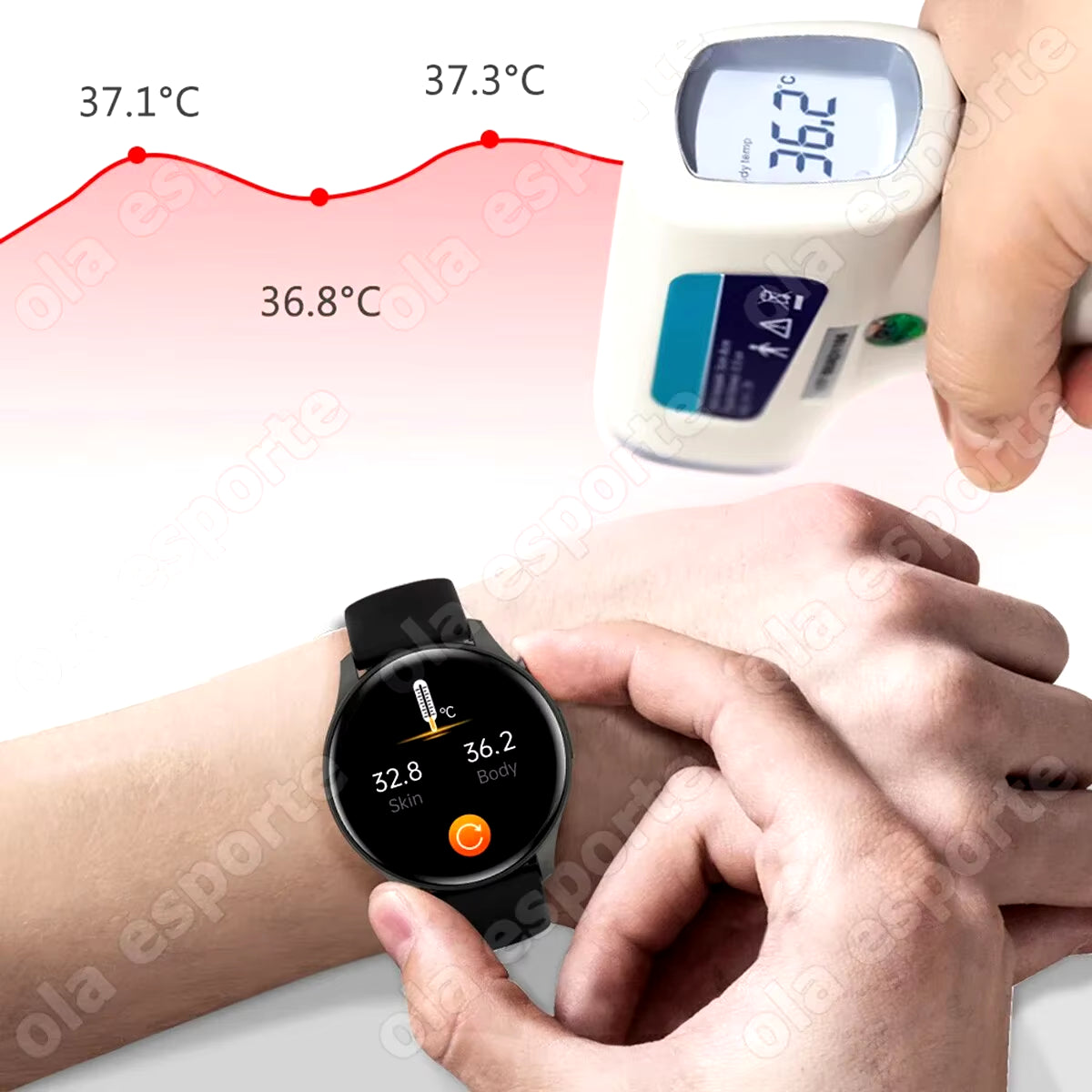 New NFC AMOLED Smartwatch Men Women Thermometer BT Wireless Call Voice Assistant GPS Sports Fitness Smartwatch for Android IOS