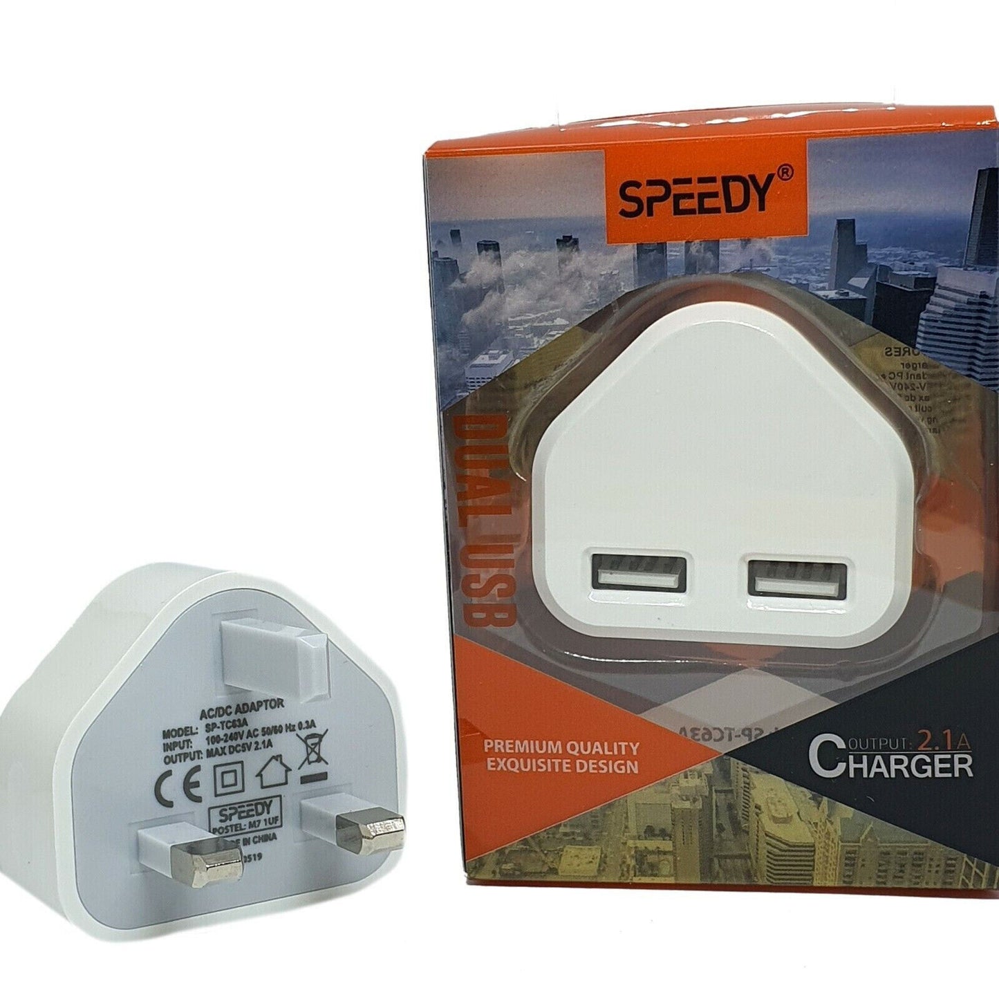 Fast Dual 2 Port USB Charger 1 Port USB 3 Pin UK Mains Wall Plug Adapter 2.1A