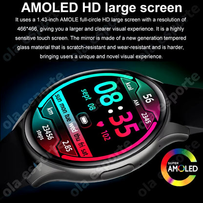 New NFC AMOLED Smartwatch Men Women Thermometer BT Wireless Call Voice Assistant GPS Sports Fitness Smartwatch for Android IOS