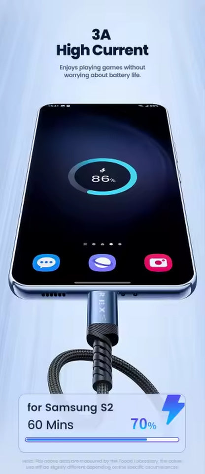 USB a to Type C Fast Charger Cable 3A for Samsung Mobile Phone Lead USB C Cable