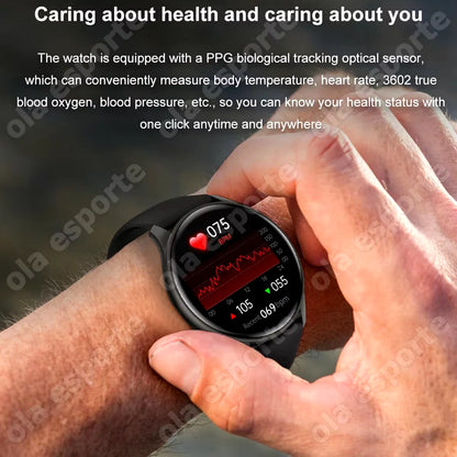 New NFC AMOLED Smartwatch Men Women Thermometer BT Wireless Call Voice Assistant GPS Sports Fitness Smartwatch for Android IOS