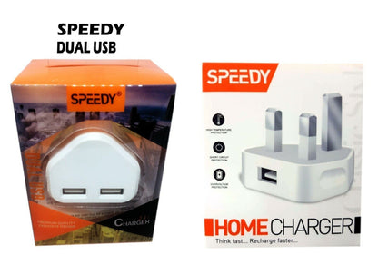 Fast Dual 2 Port USB Charger 1 Port USB 3 Pin UK Mains Wall Plug Adapter 2.1A
